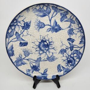Cracker Barrel Susan Winget Blue Songbird Crackled Look Coupe Dinner Plate 11"
